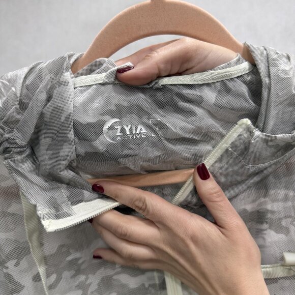 ZYIA Active Jacket Womens Large Sage Camo Light Bomber Hooded Zip Nylon Mesh - Picture 4 of 10